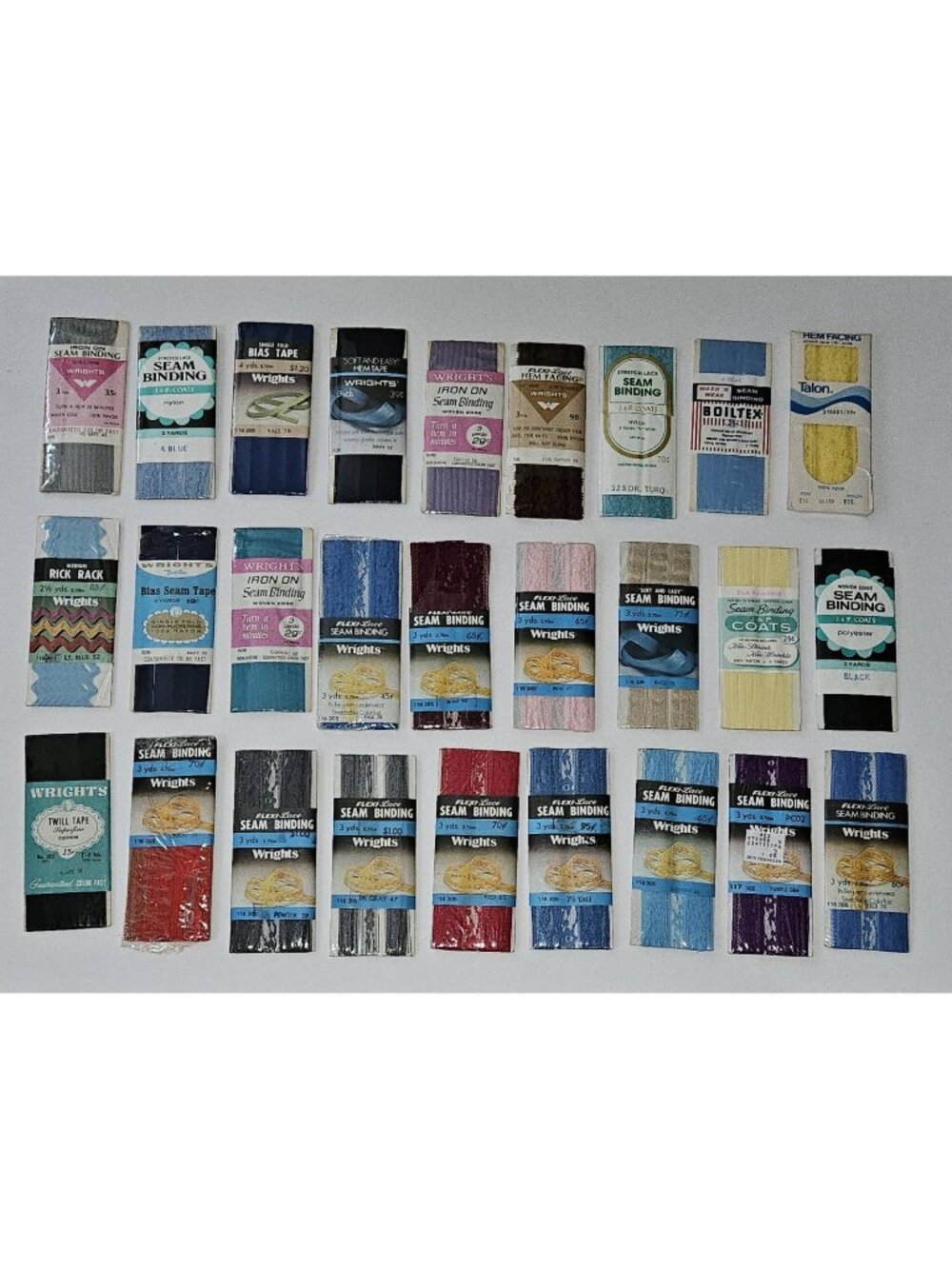VTG Mixed Lot 27 Bias Tape Seam Binding Lace Rick Rack J&P Wrights Talon NOS